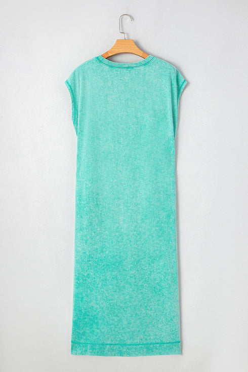 Effortless Cool Mineral Wash Pocketed Side Slit Long T-Shirt Maxi Dress